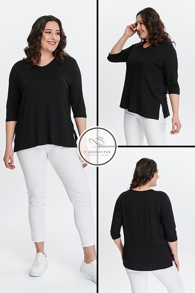 tarzımsüper Plus Size New Season Side Slit Comfort Model Half Sleeve Comfortable Mother Combed Cotton Tunic Blouse