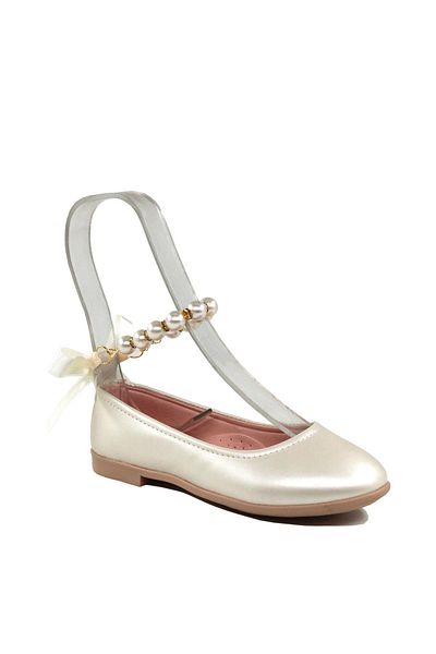 Pabuçland Girl's Ballerina Flats with Orthopedic Insole and Bow Detail on the Back and Pearls