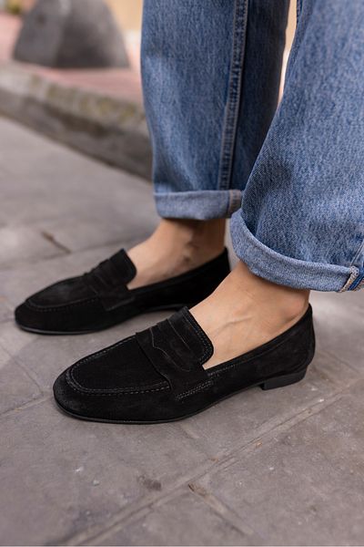 ANGELİNA JONES Pantofi negri GERECK SUET LOAFER DAMA OTTON