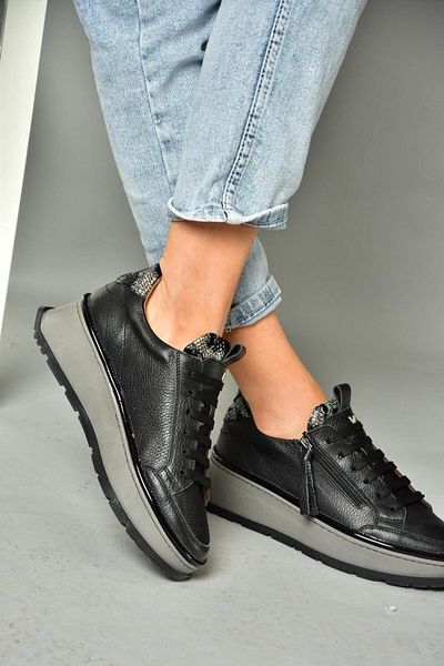 Fox Shoes P555306603 Tenisi negri din piele naturală
