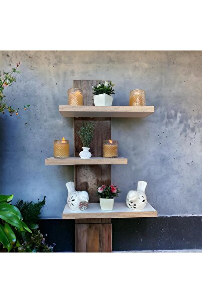 Metmobilya Dekoratif Ahşap Özel Tasarım 3'lü Duvar Rafı Çiçeklik,Mumluk,Vazol...