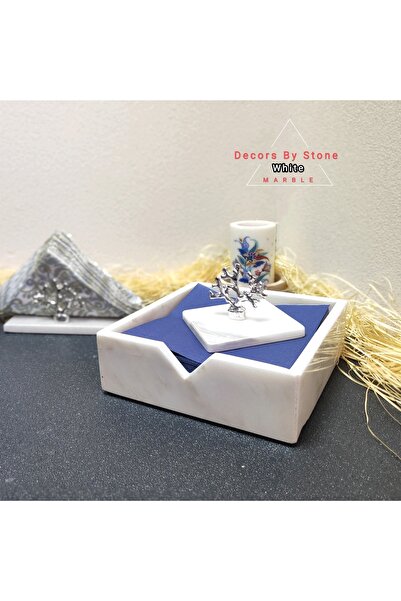 decors by stone since 2020 Mermer Peçetelik Kare, Gümüş Mercan Objeli Tutucu, V Peçete Organizer,