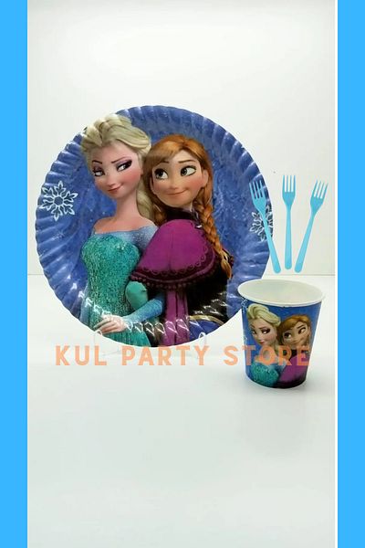 FOKUL Frozen & Elsa Frozen 8-Person Plate Cup Fork Set Birthday Party Supplies Concept