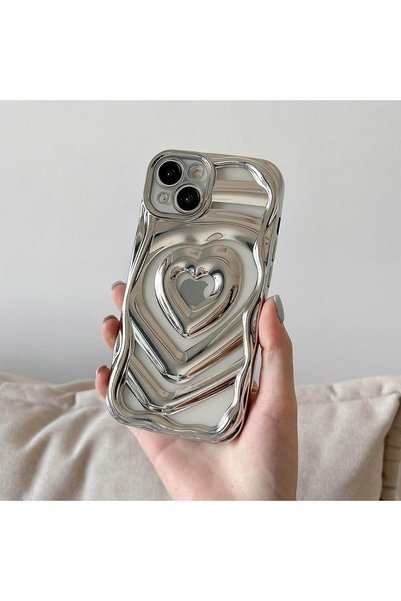 pengraph design for idea iPhone 14 Compatible Premium Design Silver Heart Silicone Case
