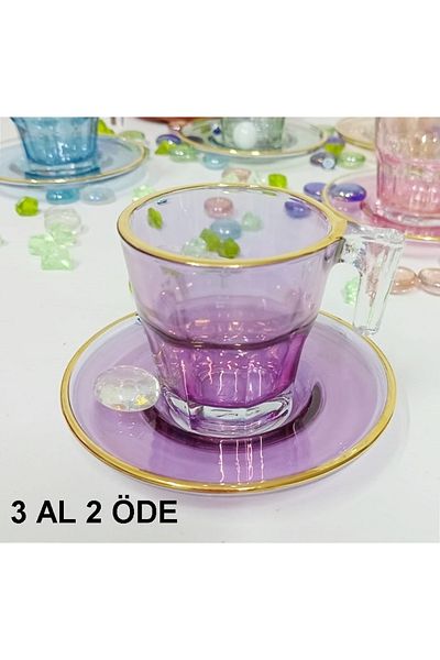 Paşabahçe Purple Luster 2-Piece Turkish Coffee Set 70cc