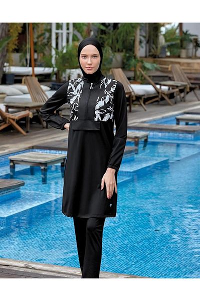 Pimody Women's Half Zipper Hijab Swimsuit Maresiva 8025