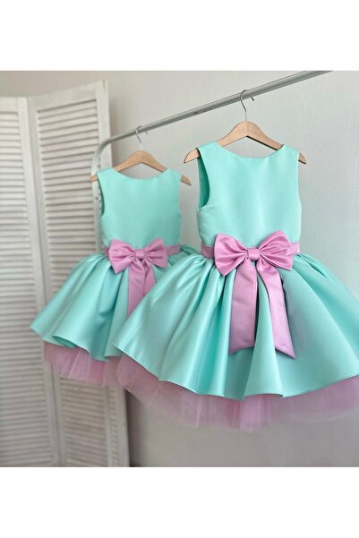 INDRESS STUDIO Kız Çocuk Mint Yeşili Fiyonklu Detaylı Elbise