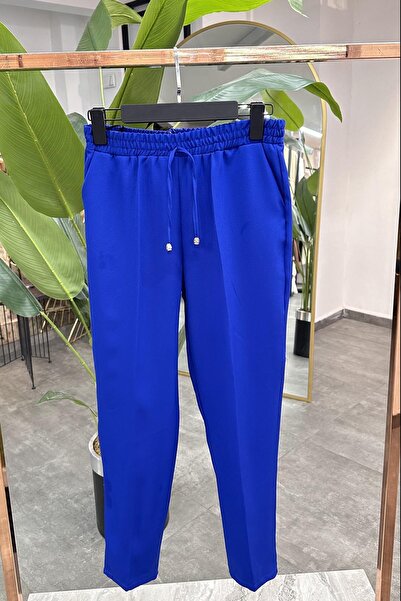 Maystore Pantaloni din material tăiat morcov cu buzunare cu talie elastică