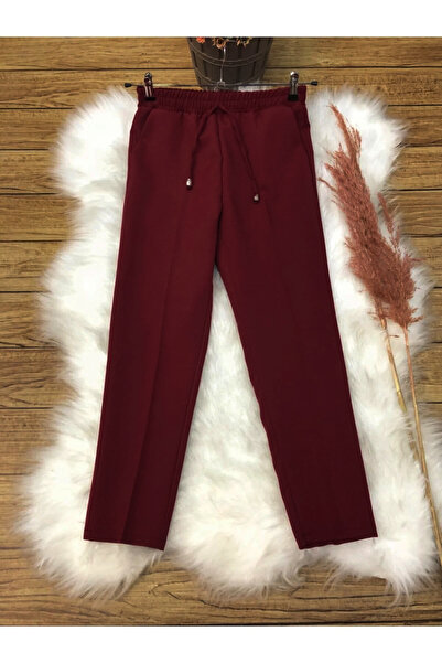 Maystore Pantaloni din material tăiat morcov cu buzunare cu talie elastică