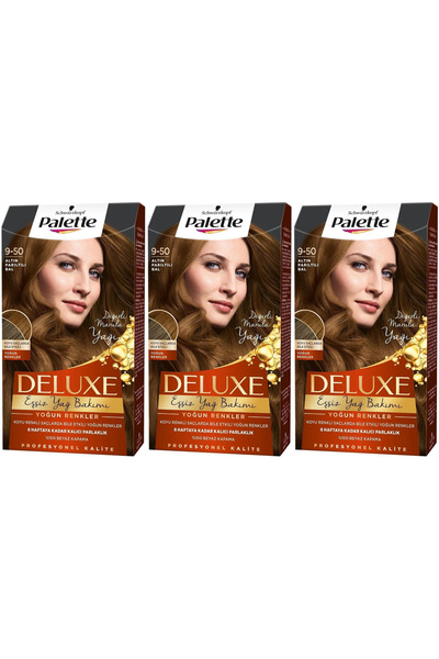 Palette Deluxe Saç Boyası 9-50 Altın Parıltılı Bal 3'lü Set