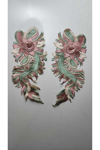 BERKE TUHAFIYE AKSESUAR Size 30cm Width 14cm Embroidery Crafted 3 Sizes Flower Patterned Embroidery Guipure Applique Double