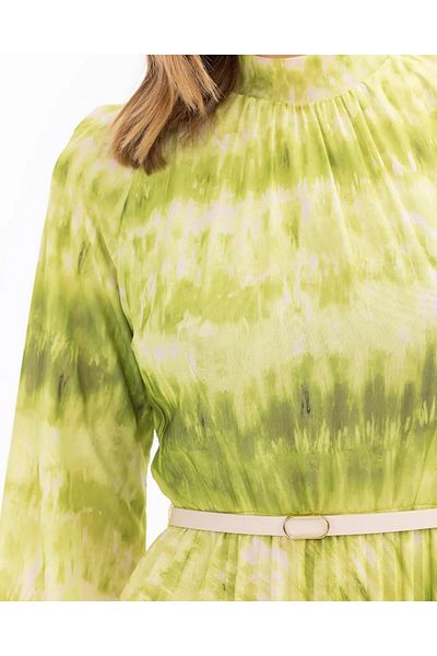 SEÇİL Seçil Stand Collar Patterned Long Sleeve Green Women's Dress10242104001020