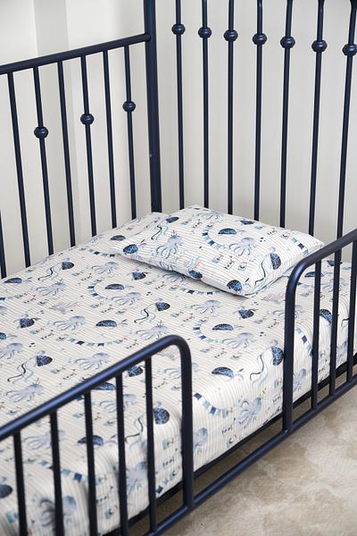Pithy Organic Cotton Satin Fitted Sheet Set (90X190+20) Pillow Case (50X70)-Nautical