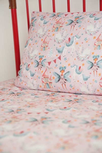 Pithy Unicorn Organic Cotton Satin Fitted Sheet Set (100X200 20) Pillow Case (50X70) - Fairy Tale