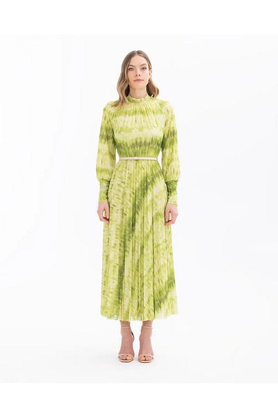 SEÇİL Seçil Stand Collar Patterned Long Sleeve Green Women's Dress10242104001020