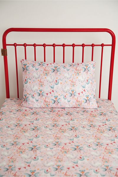 Pithy Unicorn Organic Cotton Satin Fitted Sheet Set (100X200 20) Pillow Case (50X70) - Fairy Tale