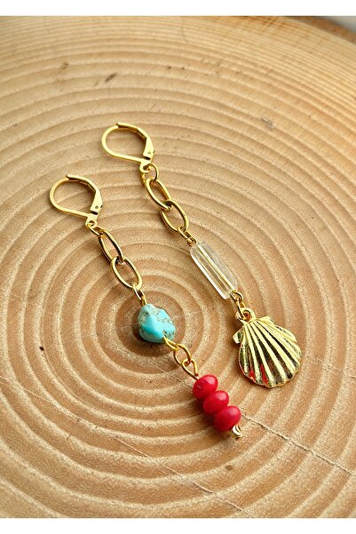 CAPO by Aytaç Yamaç أقراط أوليمبوس ليكيا من الحجر الطبيعي باللون الفيروزي والأحمر المرجاني