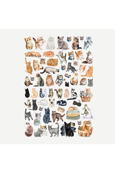 Ororabutik Σετ αυτοκόλλητων 62 τεμ. Cute Cats - Σετ αυτοκόλλητων Scrapbook Bullet Journal