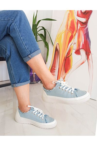 GDT Ayakkabı Pantofi de damă din denim cu talpă plată cu șireturi de culoare albastră