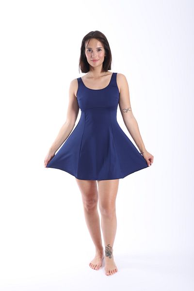 My-o Women's Plain Dress Swimsuit with Shorts Navy Blue 38-52