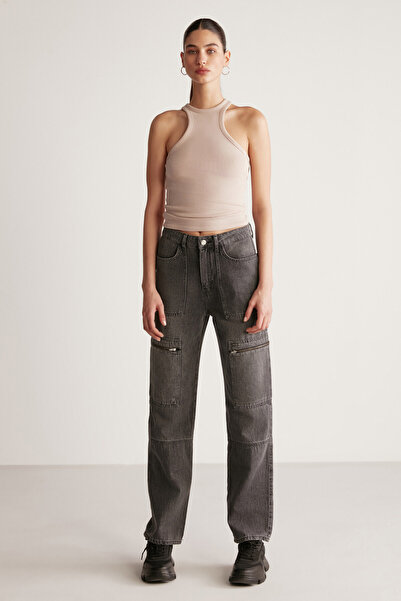 GRIMELANGE Jessey Women's Halter Neck Ribbed Flexible Fabric Body-hugging Pink Blouse