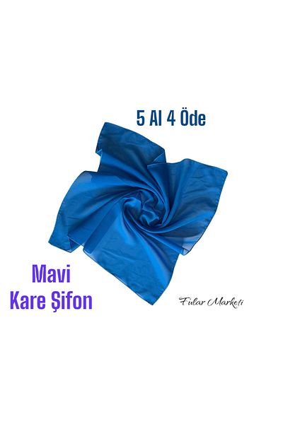 Fular Marketi Blue Chiffon Scarf - Women's Day, Mother's Day, Republic Day 48X48 cm