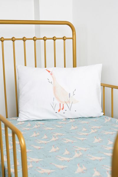 Pithy Organic Cotton Satin Fitted Sheet Set (90x200+20) Pillow Case (50X70) - Goose