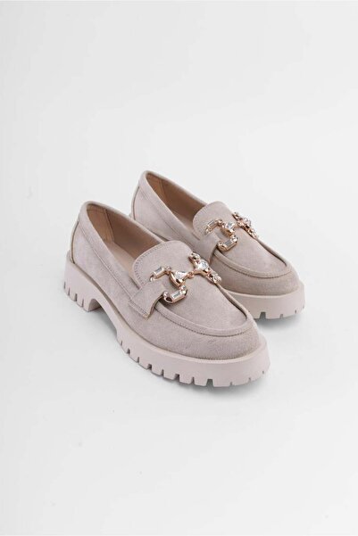 SHOEMARK Tina Bej Süet Taşlı Toka Deaylı Kadın Loafer