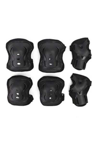 MEDITERIAN 6 Pieces Black Children's Protective Set - Knee Pad, Elbow Pad, Wristband, Skate Scooter, Bicycle Skateboard