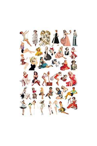 Ororabutik Σετ 39 τμχ Vintage Retro Ssticker - Σετ αυτοκόλλητων Scrapbook Bullet Journal