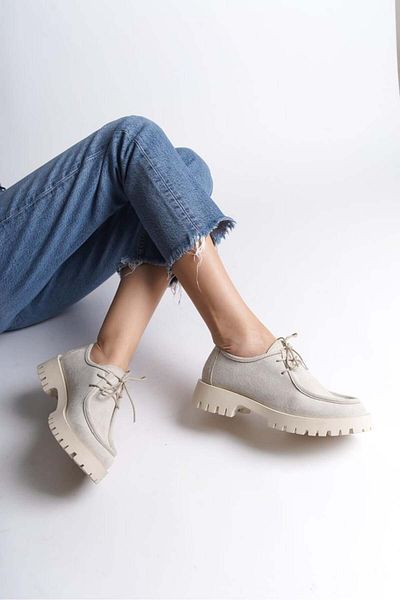 SHOEMARK Luca Beige Suede Lace-up Women's Loafer