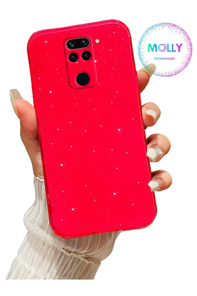 Molly Xiaomi Redmi Note 9 İçin Neon Pembe Berry Simli Parlak Silikon Kılıf