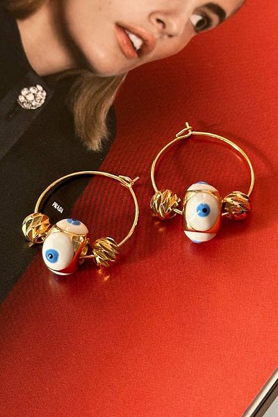 Trendy Butik Dorica Detailed White Enameled Evil Eye Earrings