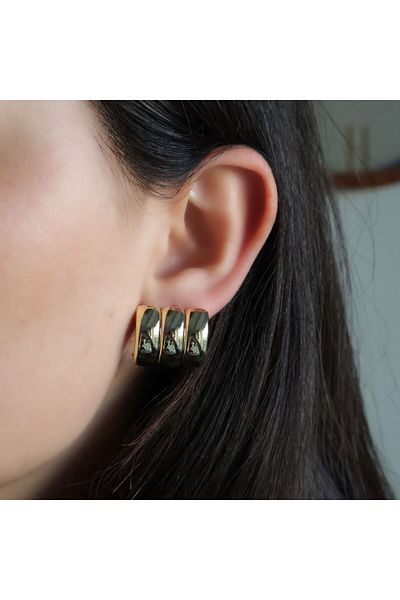 leargia 3-Piece Curved Earrings (Model1)-Gold