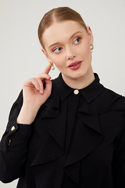 Levidor Black Ruffle Detailed Shirt