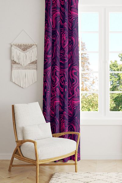 Moud's Fuchsia Patterned Suede Living Room, Hall Background Curtain Digital Printed Extrafor Drawstring SINGLE WING PRD-1000