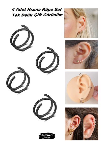 Takıparkxs 4 Pieces Set - Stainless Anti-Tarnish Single Hole Piercing Ring Speed Stud Earring, 0.08mm Bar, 8mm Diameter