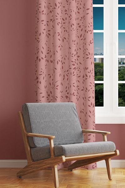 Moud's Burgundy Tree Branches Patterned Suede Living Room Hall Background Curtain Extrafor Drawstring SINGLE WING PRD-1066
