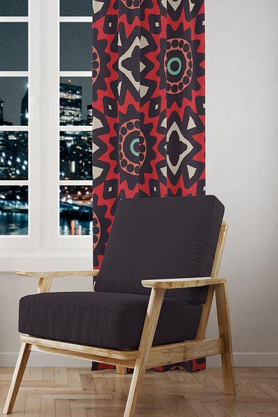Moud's Mix 6 Patterned Suede Living Room Hall Background Curtain Digital Printed Extrafor Drawstring SINGLE WING PRD-1009