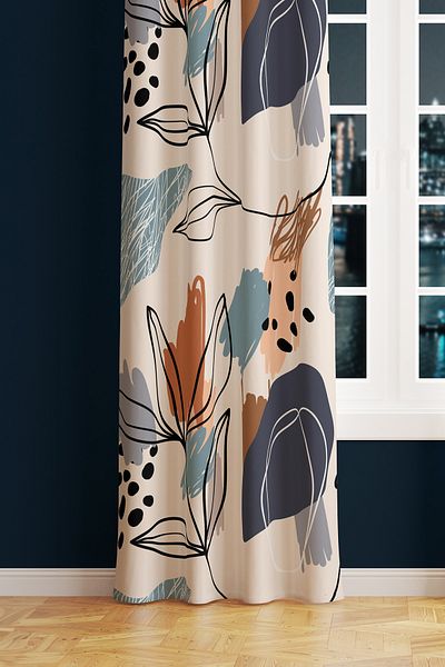 Moud's Art 5 Patterned Suede Living Room Hall Background Curtain Digital Printed Extrafor Drawstring SINGLE WING PRD-1050