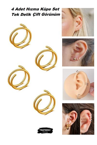Takıparkxs 4 Pieces Set - Stainless Anti-Tarnish Single Hole Piercing Ring Speed Stud Earring, 0.08mm Bar, 8mm Diameter