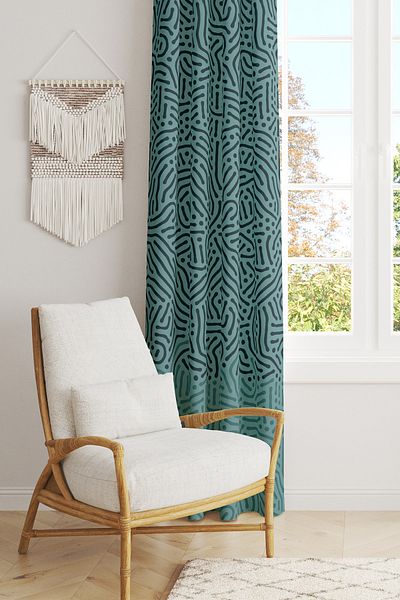 Moud's Green Dotted Patterned Suede Living Room Hall Background Curtain Printed Extrafor Drawstring SINGLE WING PRD-1069