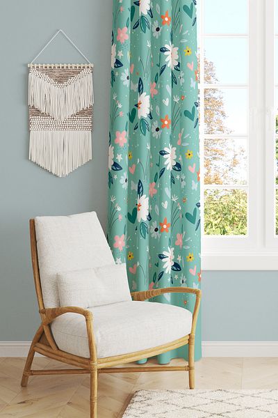 Moud's Old Flower Patterned Suede Living Room Hall Background Curtain Printed Extrafor Drawstring SINGLE WING PRD-1040