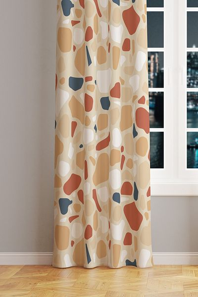 Moud's West Stone Patterned Suede Living Room Hall Background Curtain Printed Extrafor Drawstring SINGLE WING PRD-1082