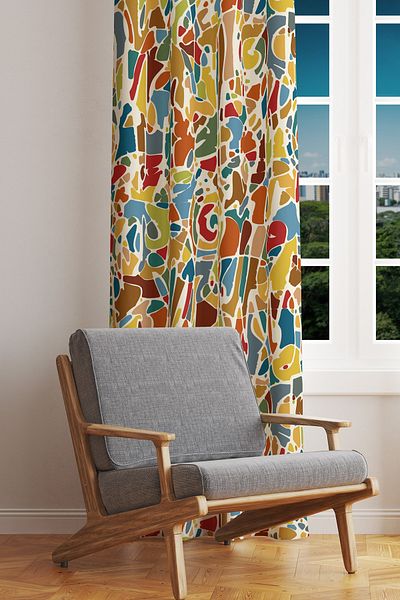Moud's Colorful Brush Stroke Patterned Suede Living Room Hall Background Curtain Extrafor Drawstring SINGLE WING PRD-1095