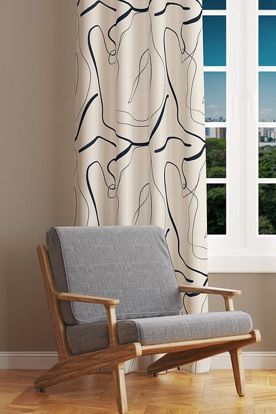 Moud's Omegu 4 Patterned Suede Living Room Hall Background Curtain Digital Printed Extrafor Drawstring SINGLE WING PRD-1054