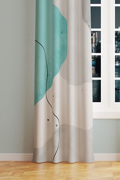 Moud's Undulation Patterned Suede Living Room Hall Background Curtain Printed Extrafor Drawstring SINGLE WING PRD-1114