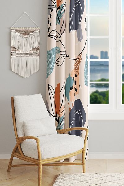 Moud's Art 5 Patterned Suede Living Room Hall Background Curtain Digital Printed Extrafor Drawstring SINGLE WING PRD-1050