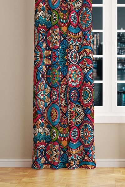 Moud's Anatolia 10 Patterned Suede Living Room Hall Background Curtain Printed Extrafor Drawstring SINGLE WING PRD-1101