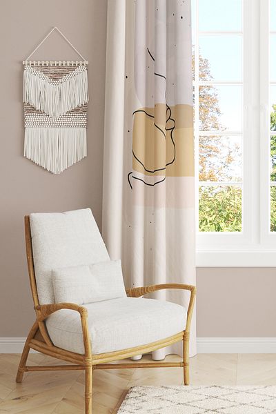 Moud's Suede Patterned One Line Series - Living Room Background Curtain, Extraphore Drawstring, Single Wing - PRD-1047